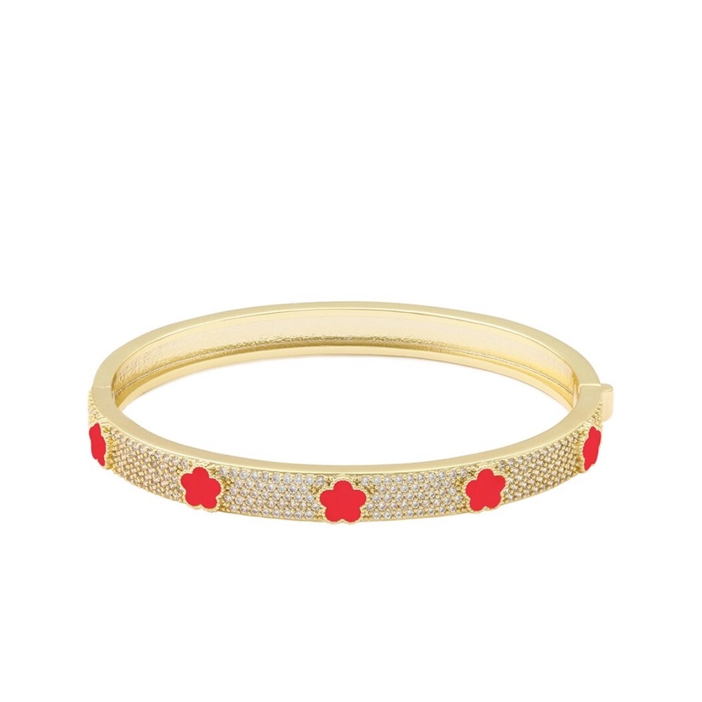 Elegant Gold and Red Floral Bangle